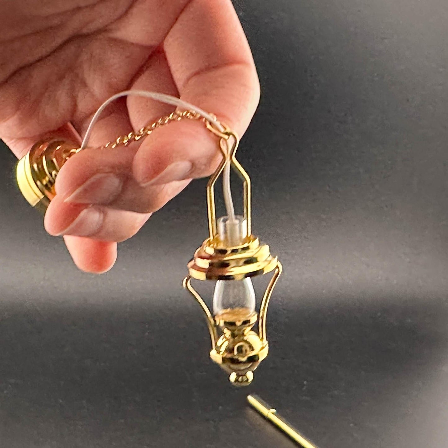 Miniature brass ceiling lamp Touchless operation with wand oil clear hade LED light 1:12 scale for dollhouse No-touch No-Switch