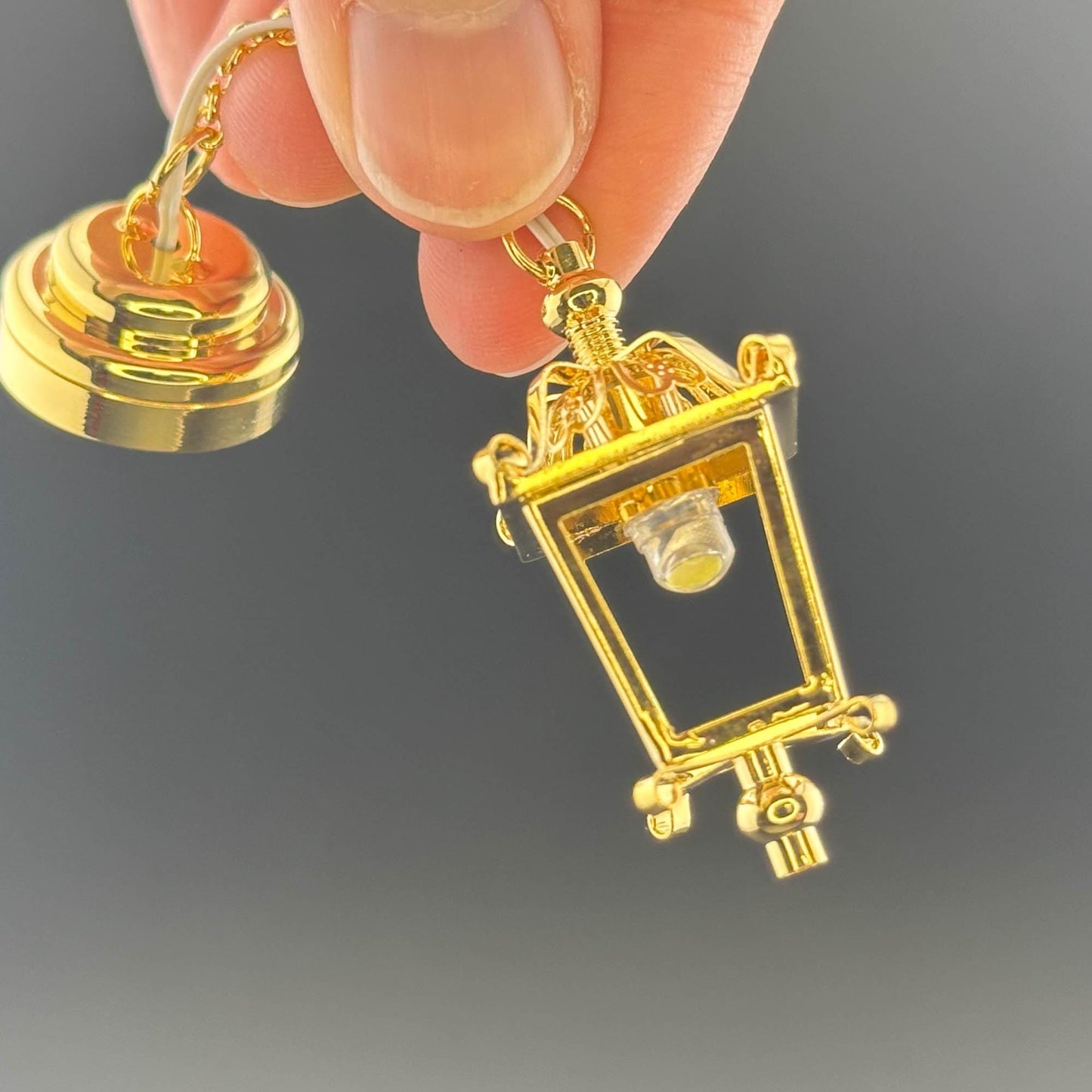 Miniature brass ceiling carriage lamp Touchless operation with wand metal LED light 1:12 scale for dollhouse No-touch No-Switch