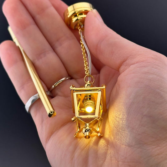 Miniature brass ceiling carriage lamp Touchless operation with wand  metal LED  light 1:12 scale for dollhouse No-touch No-Switch