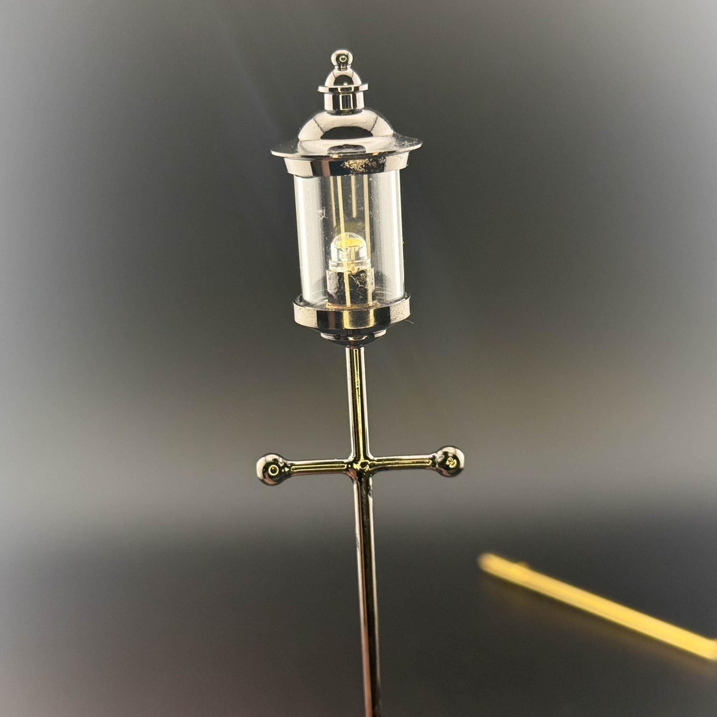 1:12 Scale Miniature birdcage Lamp – 8” H, Gunmetal Black, Touchless Sensor with Wand, garden street light dollhouse