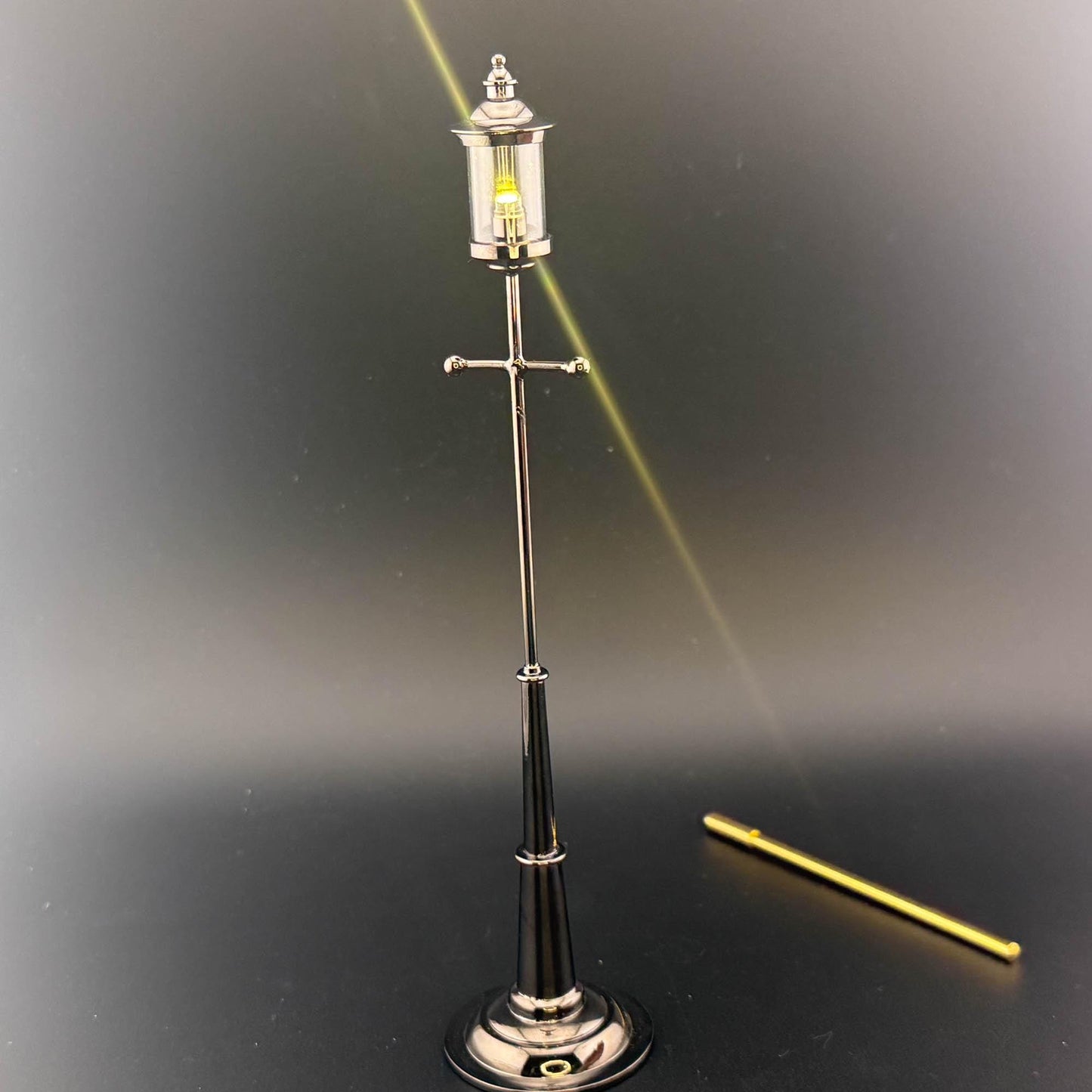 1:12 Scale Miniature birdcage Lamp – 8” H, Gunmetal Black, Touchless Sensor with Wand, garden street light dollhouse