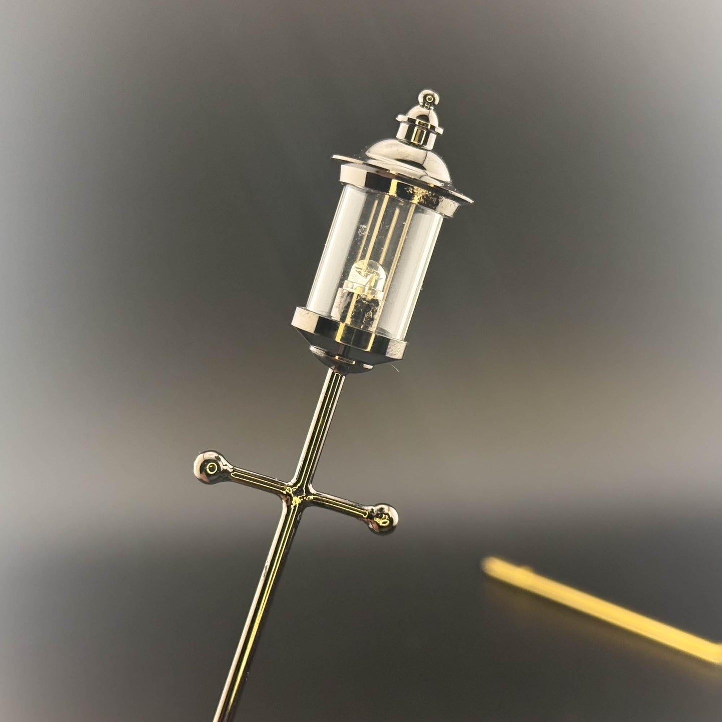 1:12 Scale Miniature birdcage Lamp – 8” H, Gunmetal Black, Touchless Sensor with Wand, garden street light dollhouse