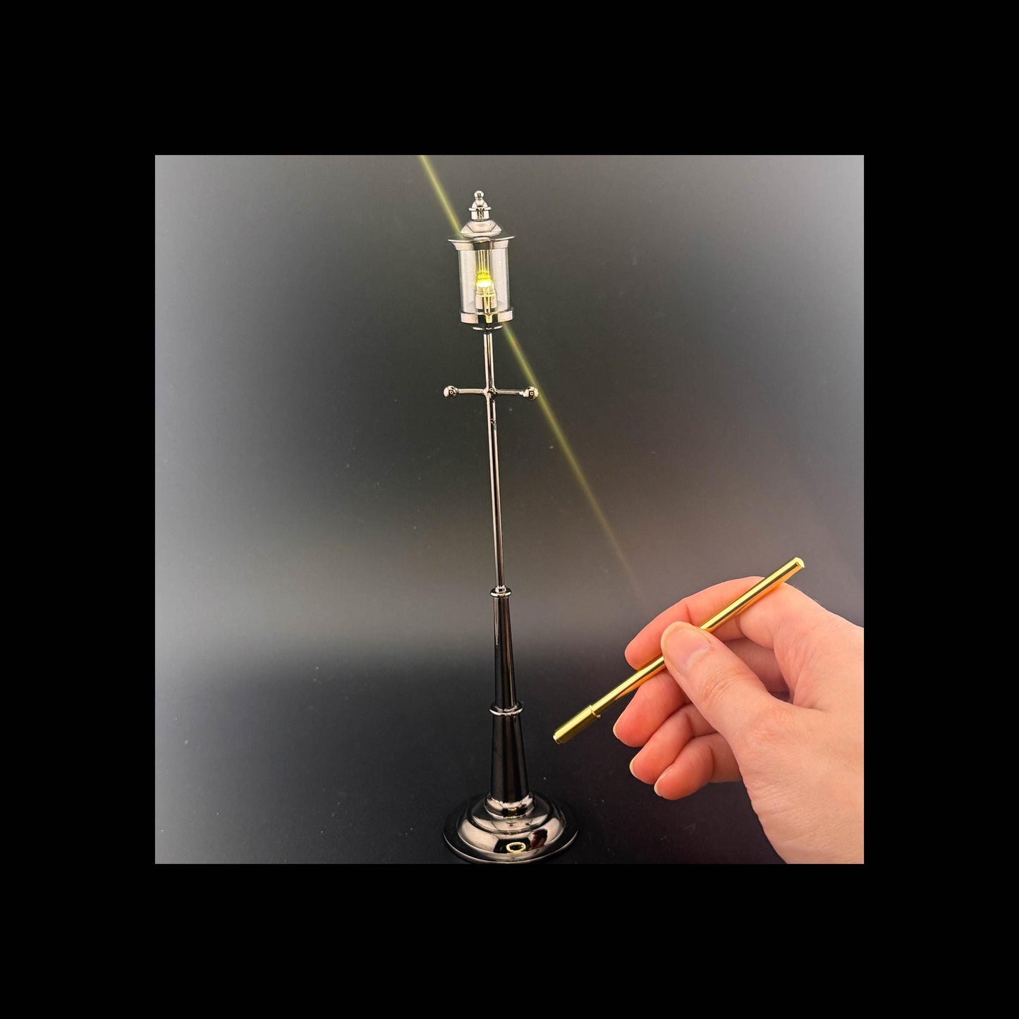 1:12 Scale Miniature birdcage Lamp – 8” H, Gunmetal Black, Touchless Sensor with Wand, garden street light dollhouse