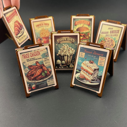 Miniatur-Sandwich-Board-Schild, Laden, Puppenhaus, Straßendisplay, 1:12, Stil der 1960er Jahre