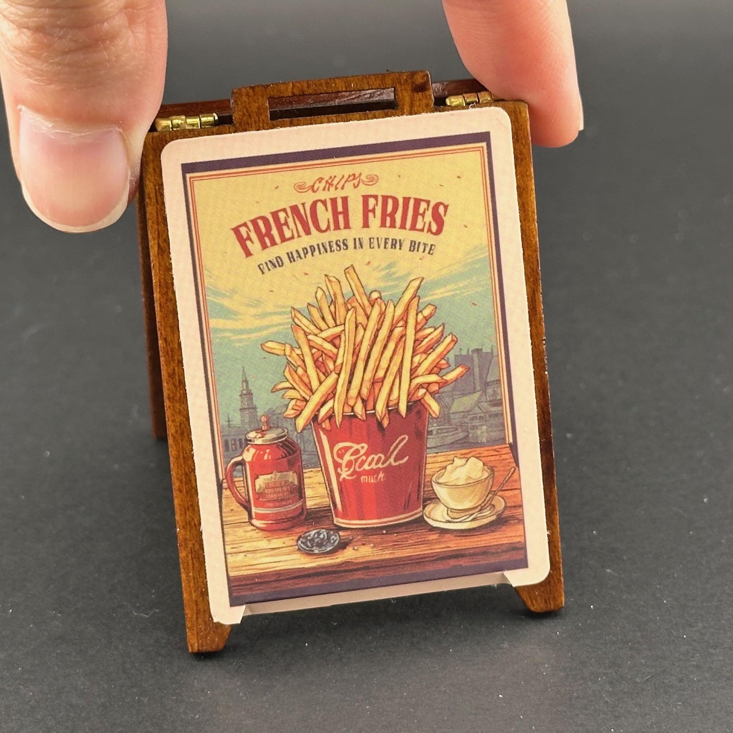 Miniatur-Sandwich-Board-Schild, Laden, Puppenhaus, Straßendisplay, 1:12, Stil der 1960er Jahre