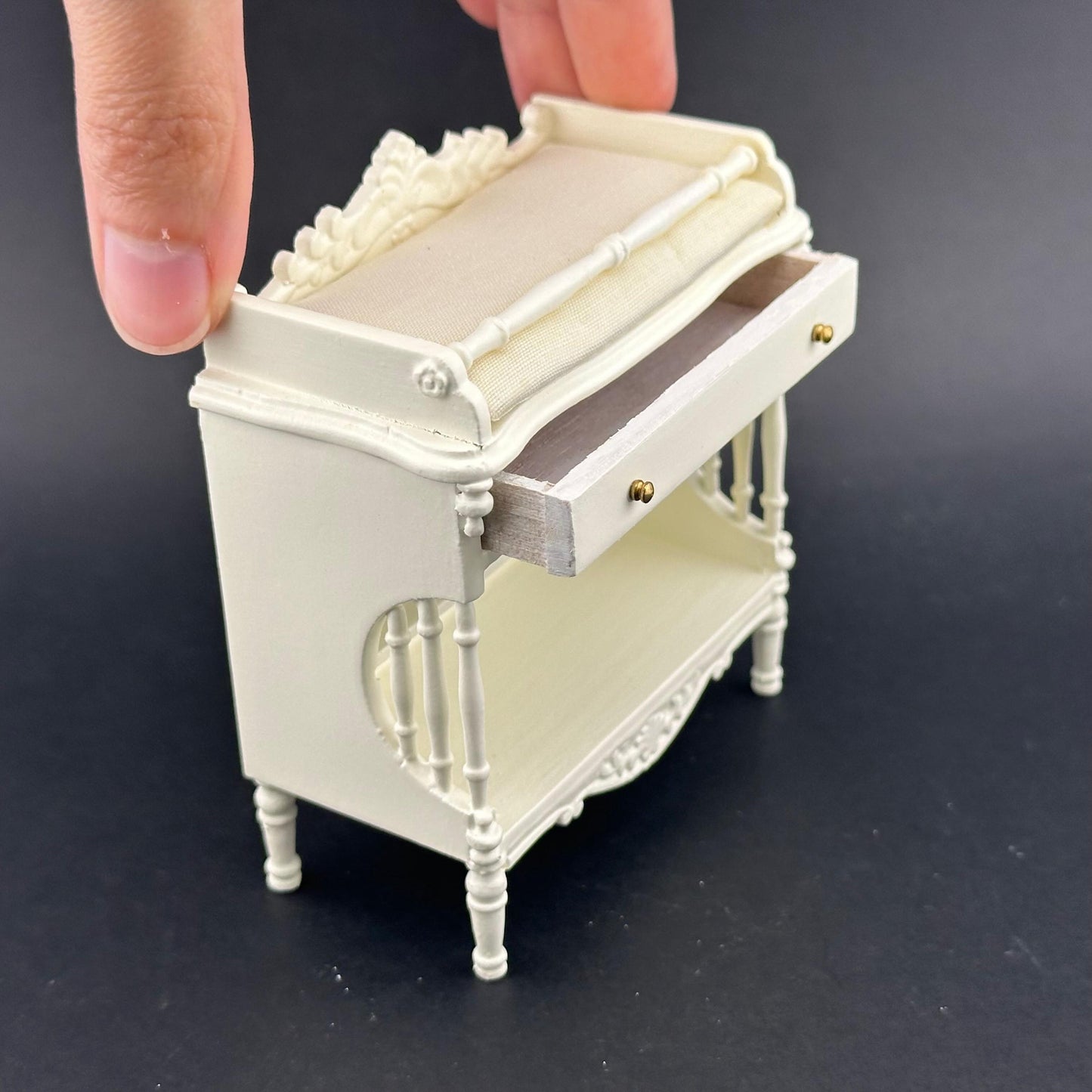 1:12 scale miniature changing table, white, quality dollhouse wooden nursery room