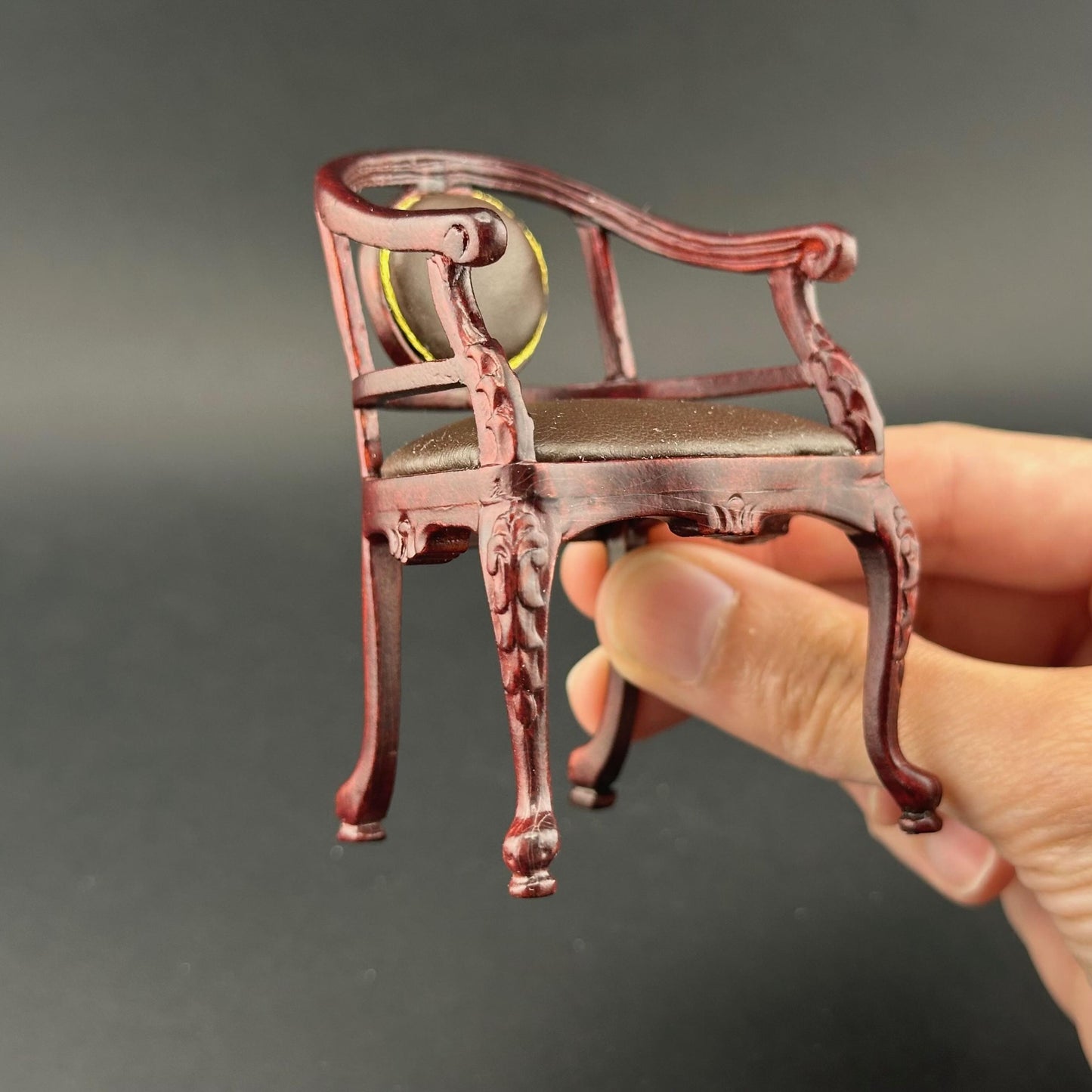 Victorian Captain’s chair armchair, Quality mahogany office, Leather top 1:12 scale for Dollhouse miniature