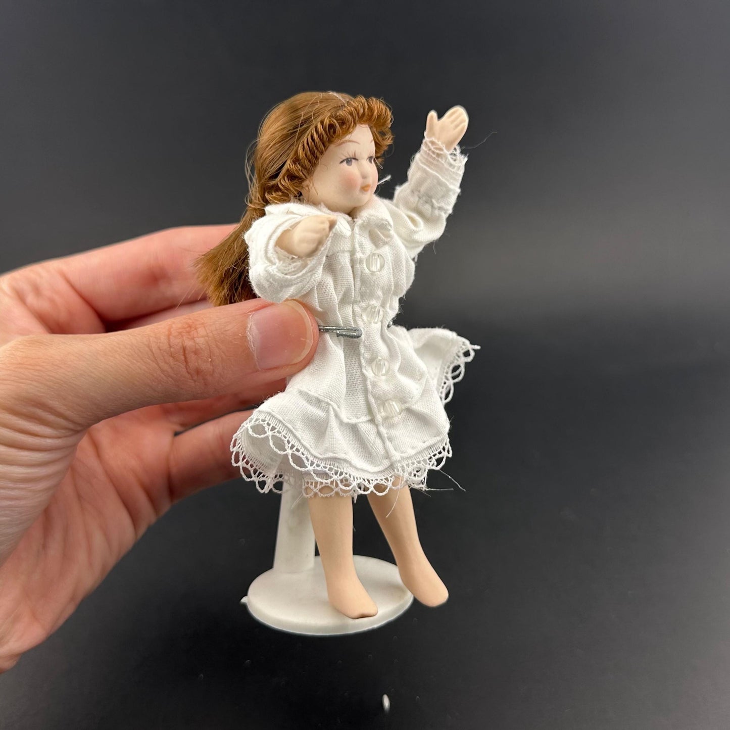 1:12 Scale Porcelain Doll – Victorian Girl in white Dress 4” Miniature Dollhouse Doll
