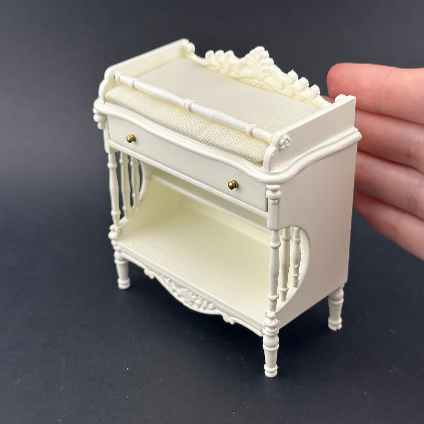 1:12 scale miniature changing table, white, quality dollhouse wooden nursery room