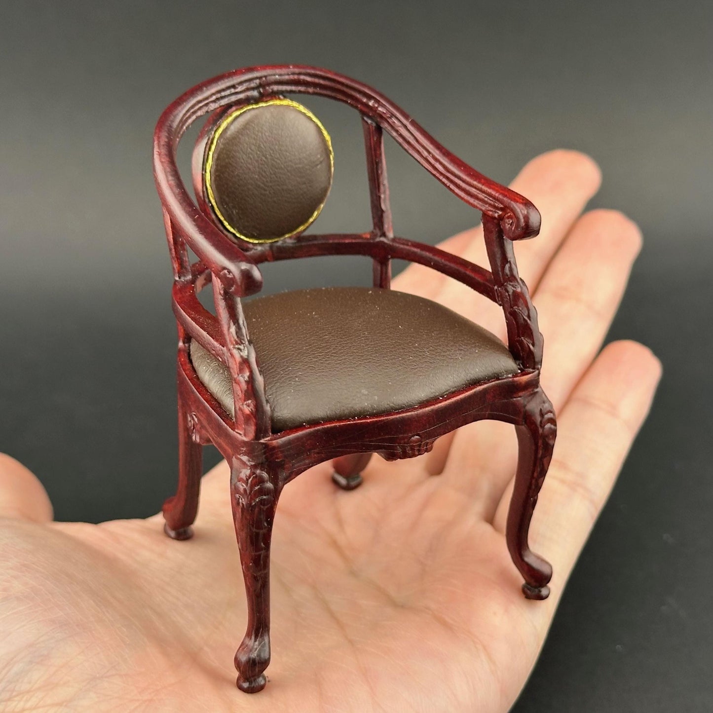 Victorian Captain’s chair armchair, Quality mahogany office, Leather top 1:12 scale for Dollhouse miniature