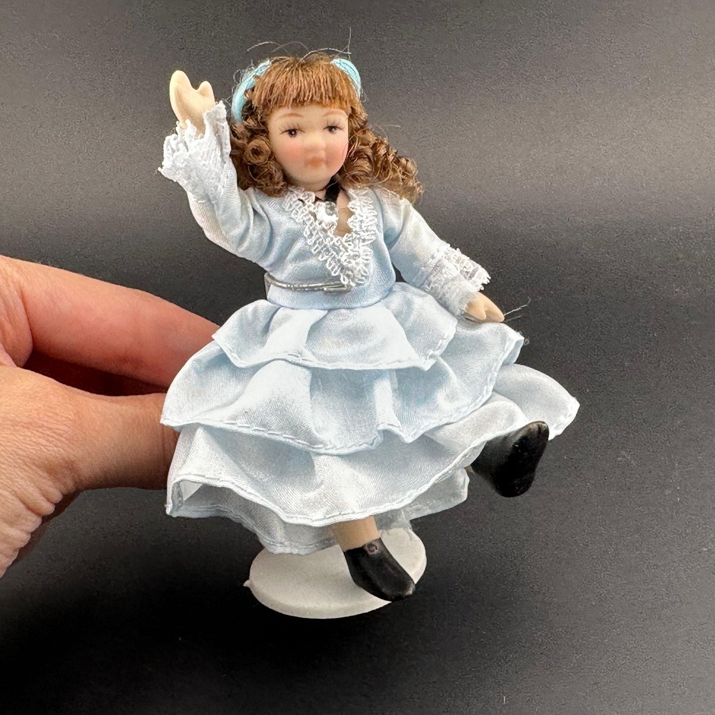 1:12 Scale Porcelain Doll – Victorian Girl in Blue Dress 4” Miniature Dollhouse Doll