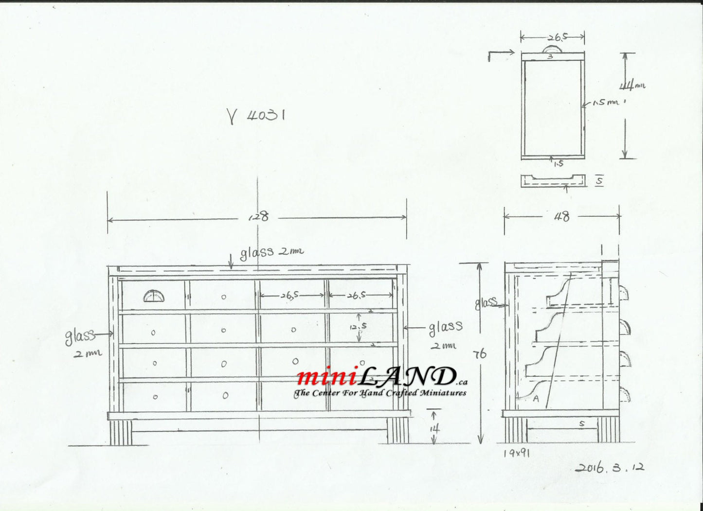 Comptoir de mercerie de magasin 16 tiroirs Art Déco miniature pour maison de poupée échelle 1:12 en noyer 1900-1950 V4031