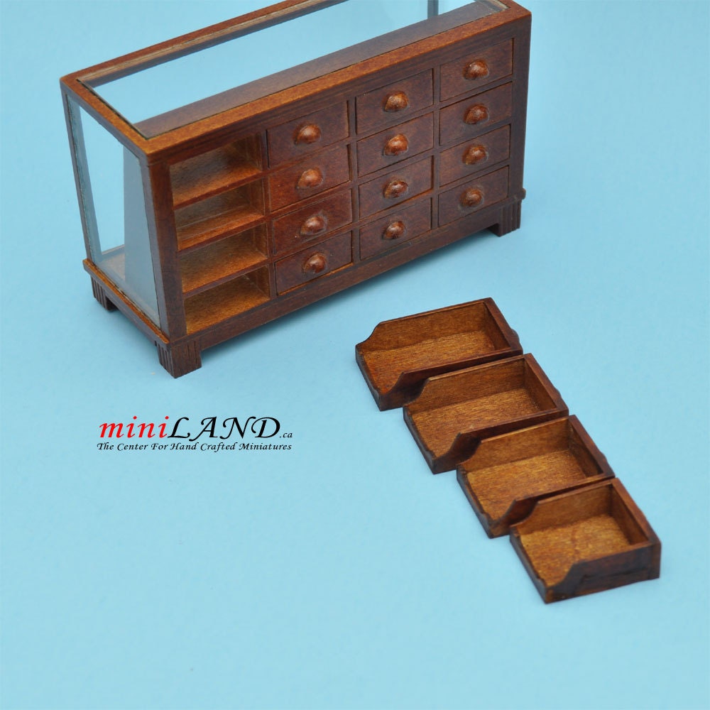 Store haberdasher counter 16 drawers unit Art Deco dollhouse miniature 1:12 scale walnut 1900-1950 V4031