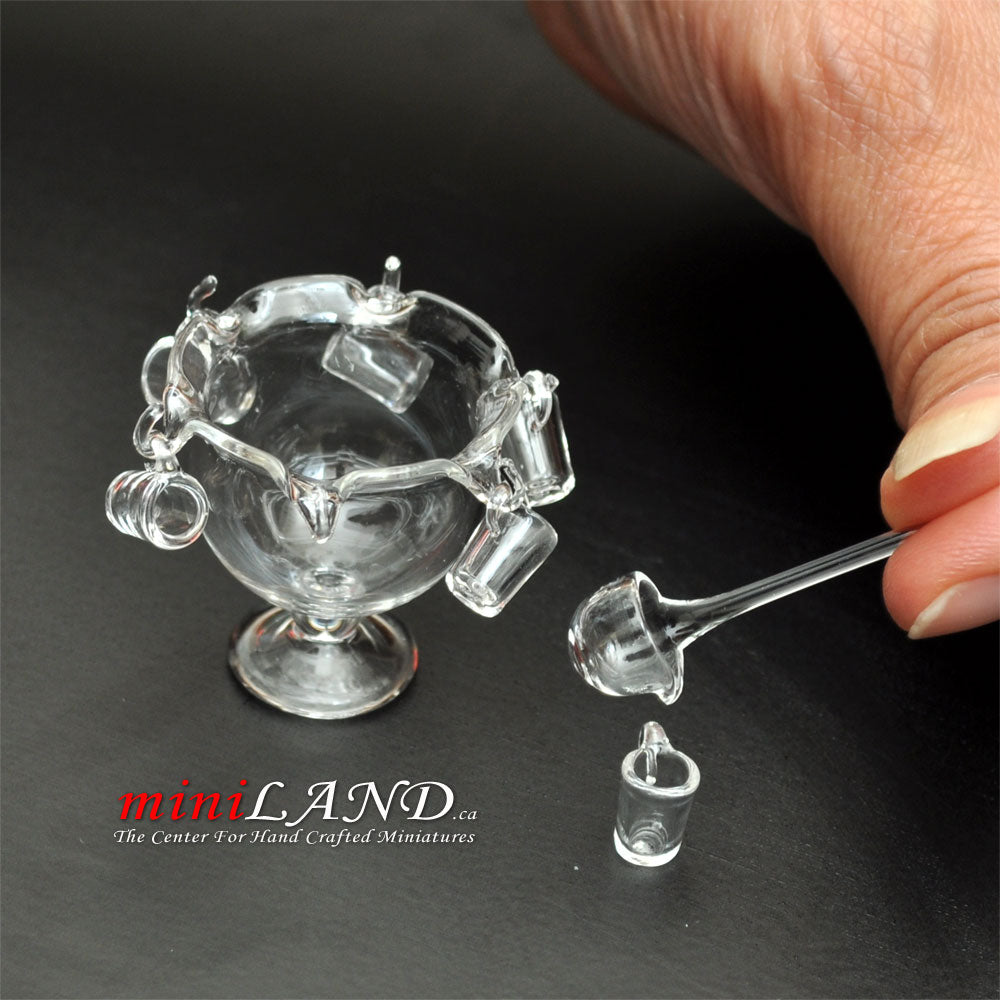 8pcs glass party punch bowl with glasses dollhouse miniature 1:12