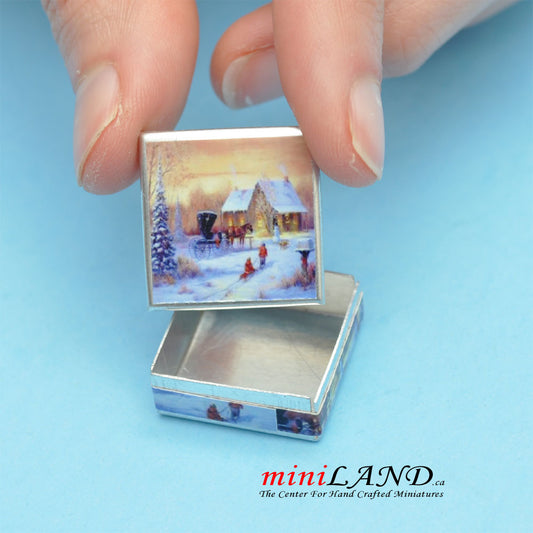 Mini sugar cookies tin can dollhouse miniature 1:12 scale Christmas Square box