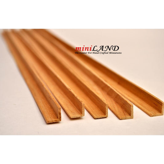 Corner "L" Molding dollhouse miniature trim 5pc 50cm x 10x10mm Hardwood Oak 1:12 scale