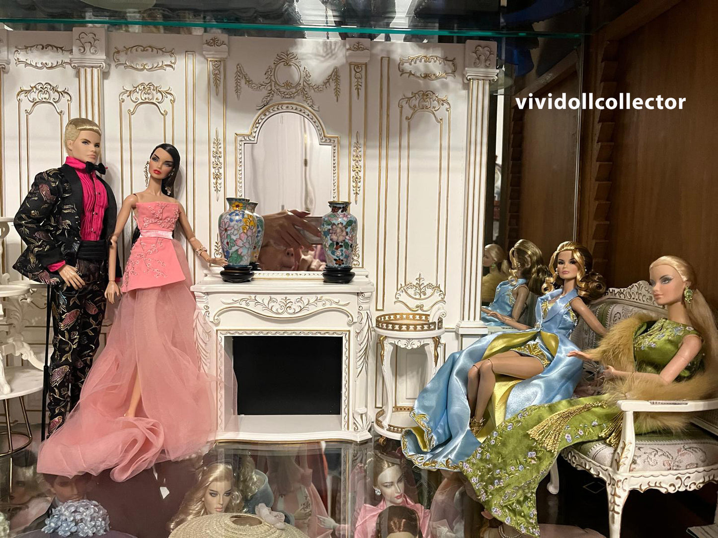 White French Royal Paneling Components 1:6 scale - fireplace panel, door panel, wall panel and column connectors - Handmade limited edition