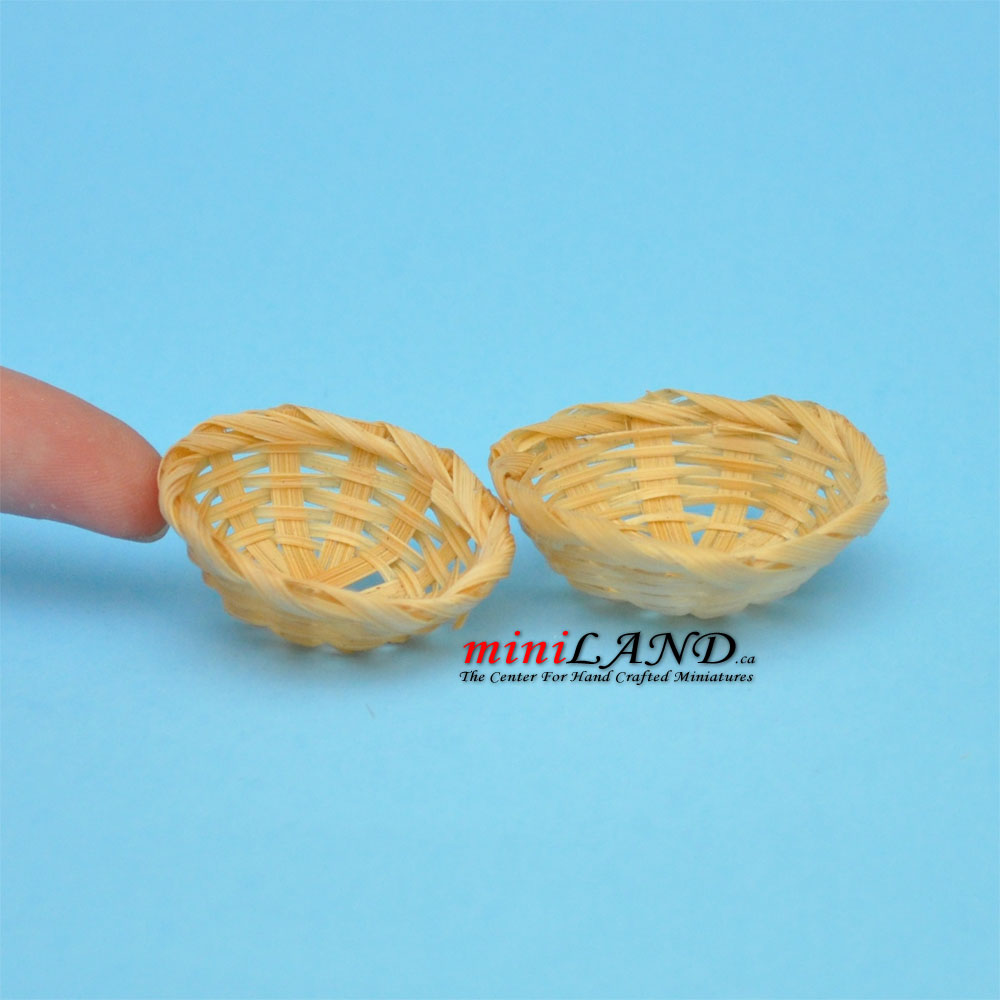 Wicker Baskets for bread or vegetables dollhouse miniature 2pcs 1:12 scale