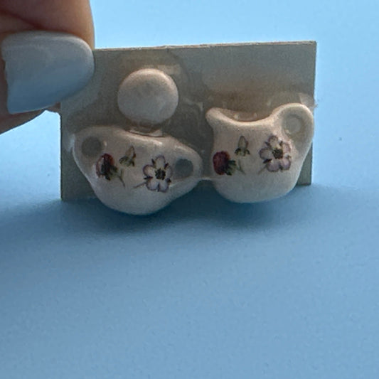 1:12 Scale Miniature Teapot and Creamer with Flowers Design