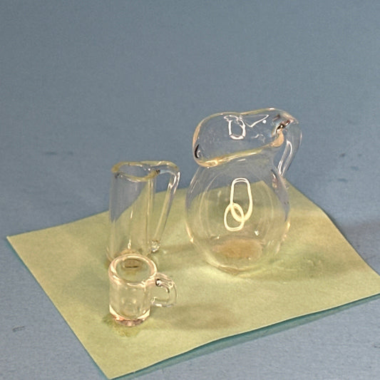 1:12 Scale Miniature Clear Glass Pitcher with Two Cups for Dollhouses