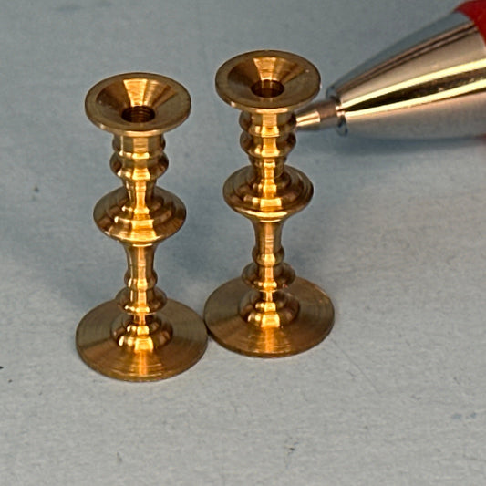 Set of Two Engraved Brass Metal Candlesticks in 1:12 Scale for Miniature Dollhouse 1:12 scale