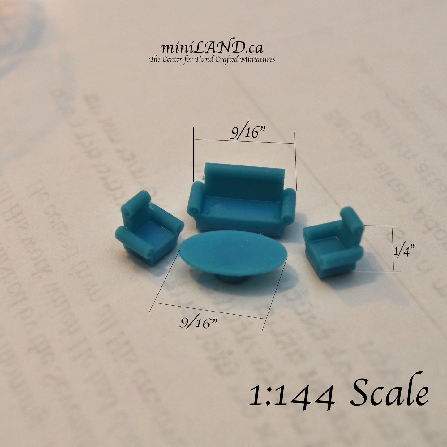 Living room 4pcs set 1:144 scale unpainted 3D print sofa love seat chair coffee table Acc235 Z08