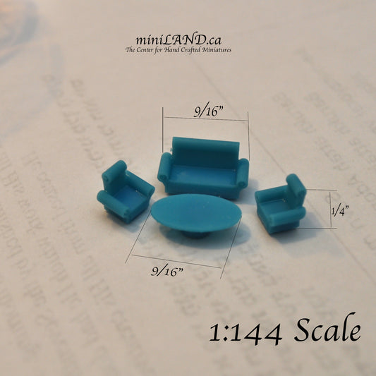 Living room 4pcs set 1:144 scale unpainted 3D print sofa love seat chair coffee table Acc235 Z08