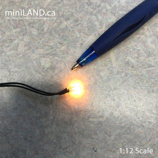 Small 12V white Bulb on 6"L black wire for 1:12 Dollhouse miniatures