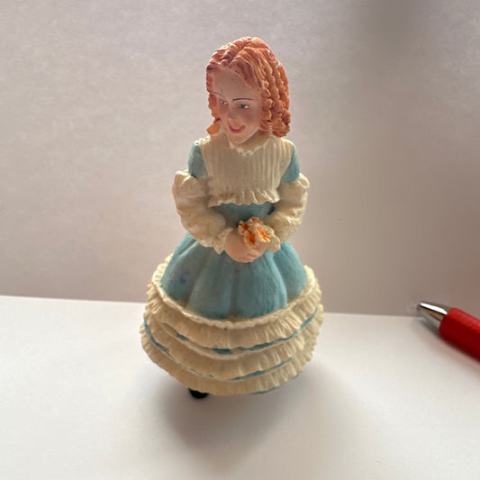 1:12 Scale Resin Girl with Dog Figurine – Blue Frilled Dress