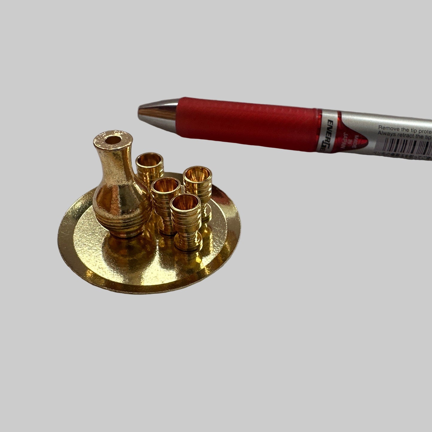 Brass 1:12 Scale Metal Jug Set with 4 Cups on Golden Tray