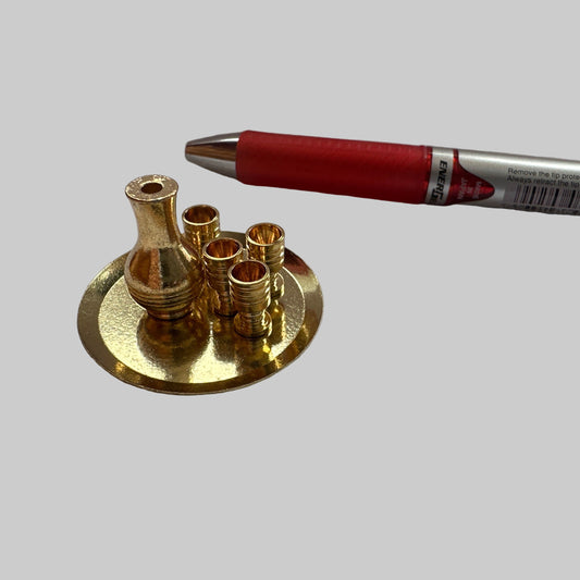 Brass 1:12 Scale Metal Jug Set with 4 Cups on Golden Tray