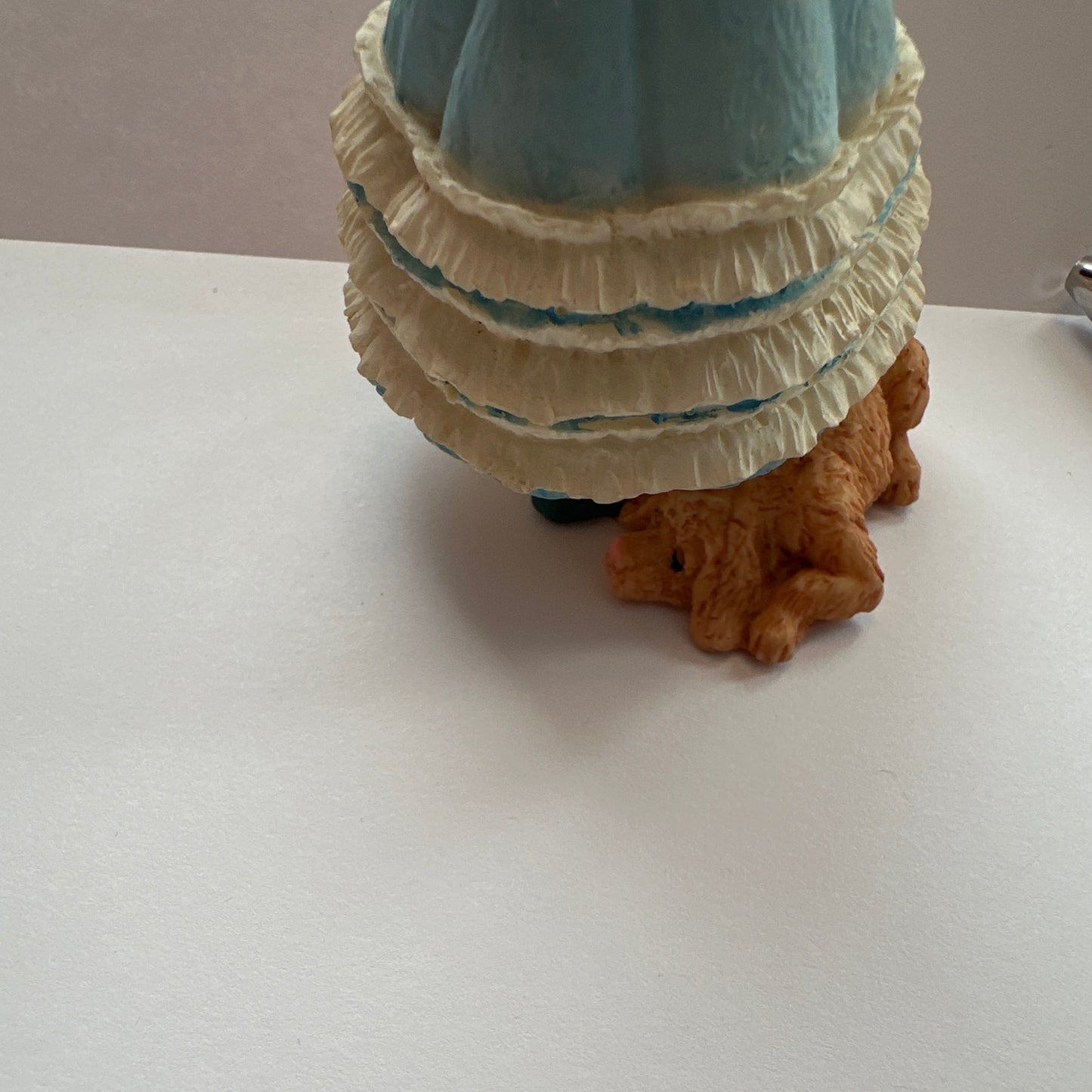 1:12 Scale Resin Girl with Dog Figurine – Blue Frilled Dress