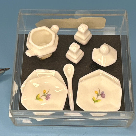 Miniature White Serving Set with Floral Design for Dollhouses – 1:12 Scale