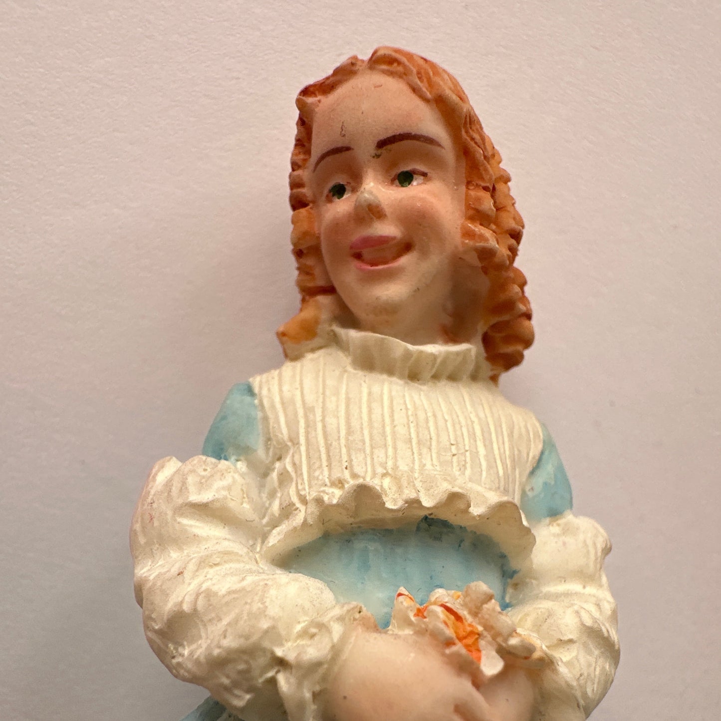 1:12 Scale Resin Girl with Dog Figurine – Blue Frilled Dress