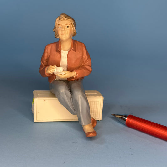 1” Scale Hand-Painted Resin Grandma Doll – Seated with Coffee