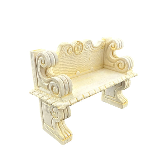 Victorian Dollhouse Miniature Garden Bench – 1:12 Scale Resin Stone-Look Finish