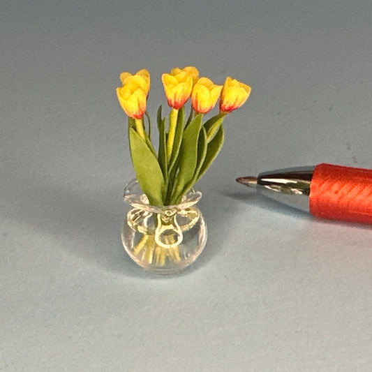 Miniature Transparent Vase with Tulips – Dollhouse 1:12 Scale