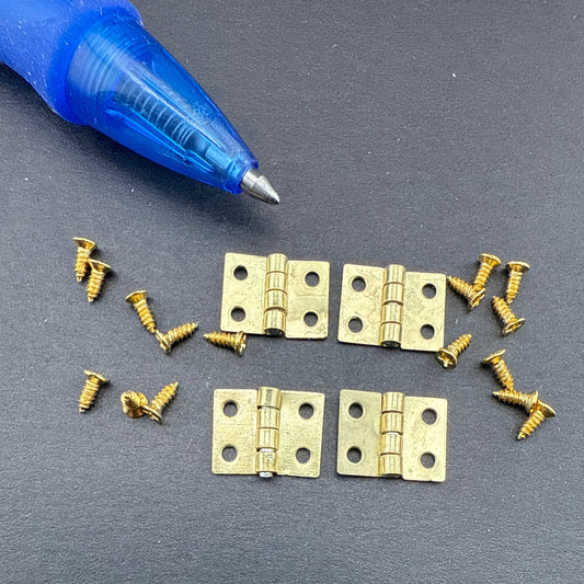 1:12 Scale Dollhouse Miniature set of 4 Brass Hinges with 16 micro screws - Hard to find