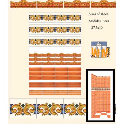 Dollhouse Miniature Wall Tile – Honey Brown and Decorative Pattern 1:12