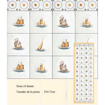 1:12 Scale Dollhouse Wall Tile – Miniature Ship Motif with Borders