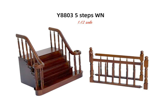 Hochwertige LINKE Barocktreppe 9"-10" 1:12 Miniatur-Holztreppe für Puppenstuben WN mit Geländer