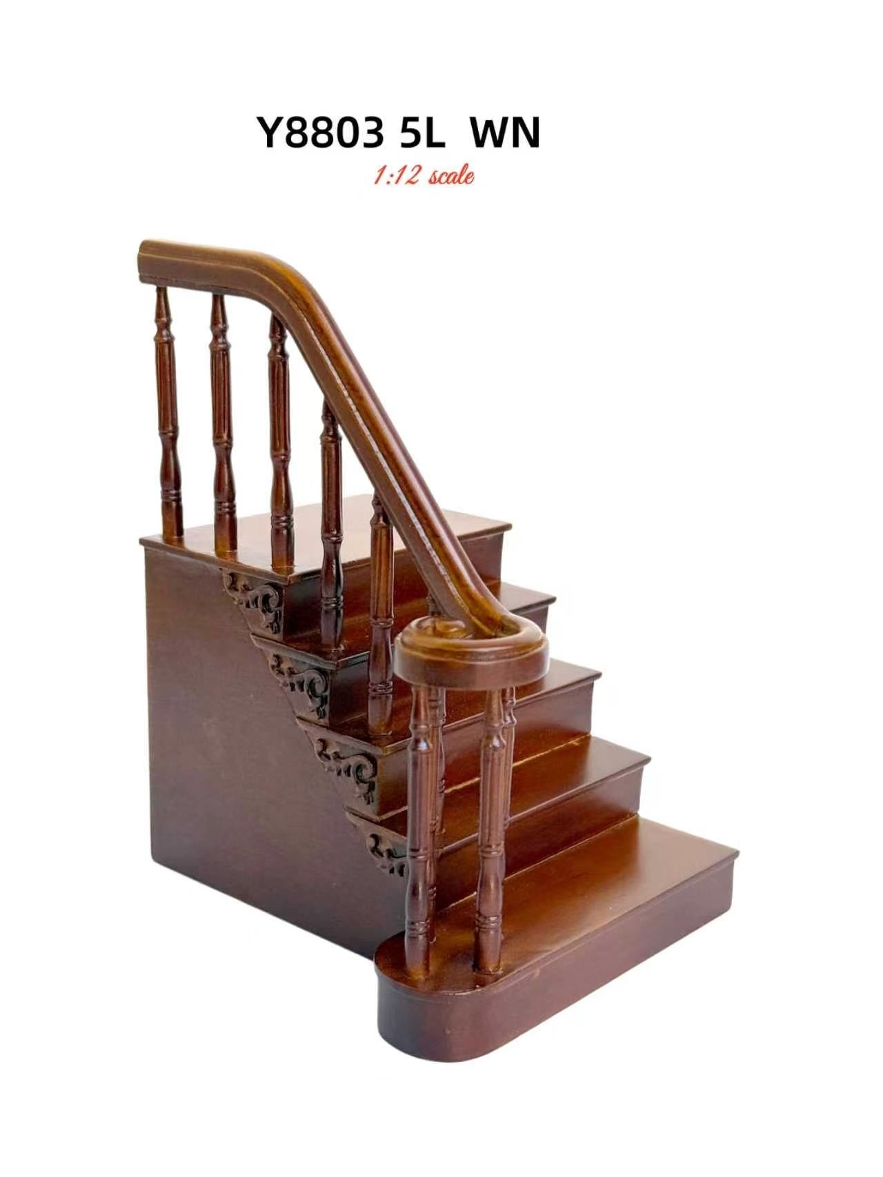 Hochwertige LINKE Barocktreppe 9"-10" 1:12 Miniatur-Holztreppe für Puppenstuben WN mit Geländer