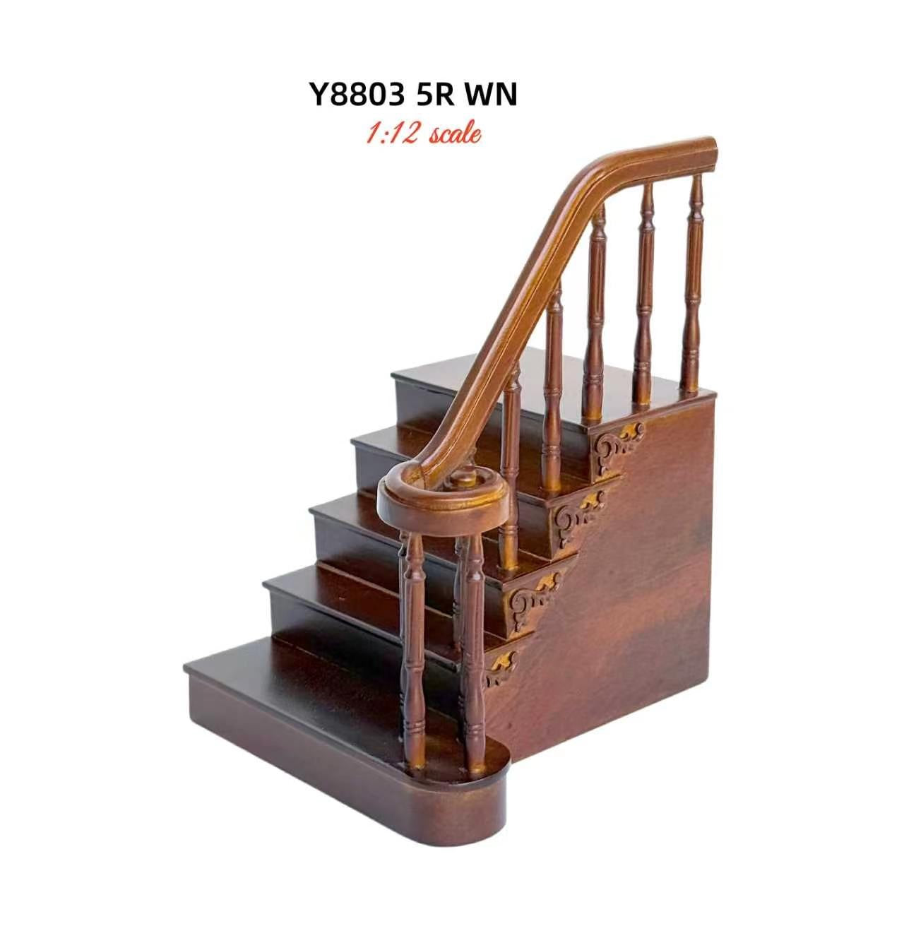 Hochwertige LINKE Barocktreppe 9"-10" 1:12 Miniatur-Holztreppe für Puppenstuben WN mit Geländer