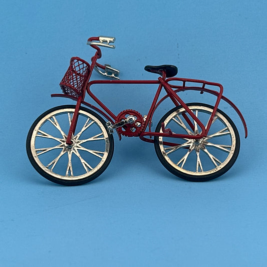 Dollhouse Miniature – Red Bicycle with Basket
