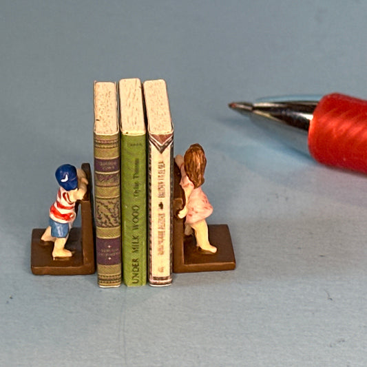 Miniature Metal Bookends with Boy and Girl Figures for Dollhouses