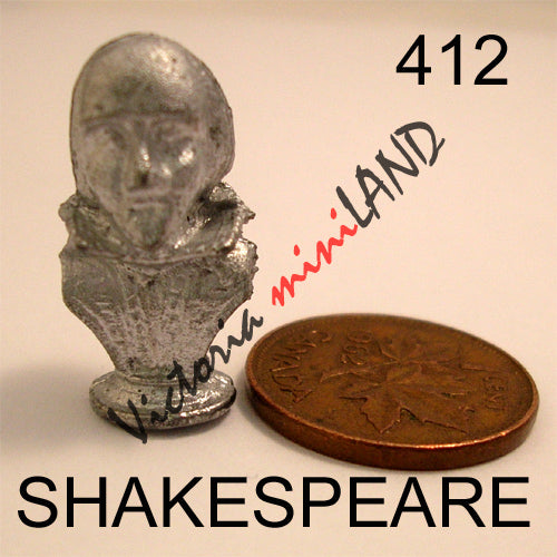 Statue miniature en métal représentant un buste de Shakespeare (2,5 cm de hauteur) pour maison de poupée - À faire soi-même
