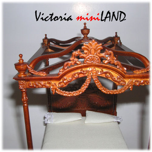 Miniature Four Poster Canopy Bed Fine Quality for dollhouse walnut 1:12 scale