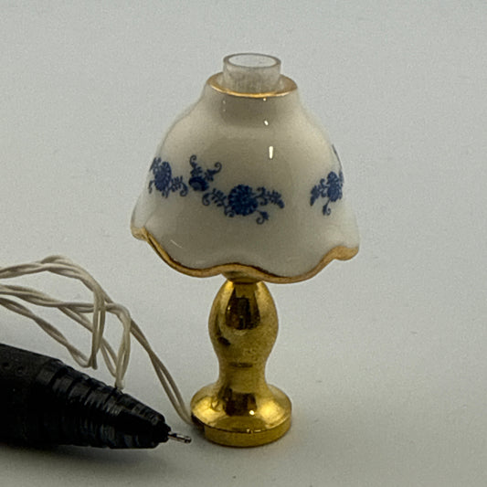 Miniature Table Lamp | Porcelain Shade & Brass Metal Base | 12V Dollhouse Light 1:12