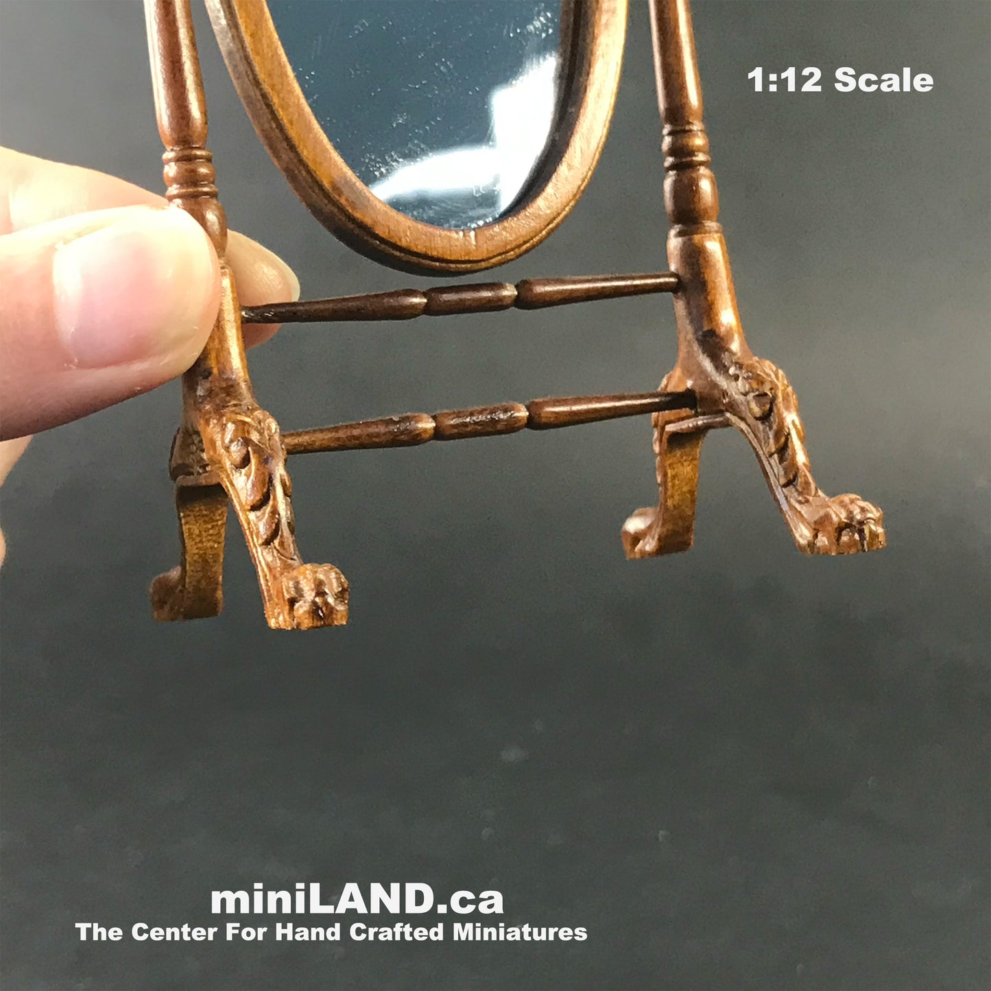 Victorian Standing Cheval Mirror WN for 1:12 dollhouse miniature handcrafted walnut