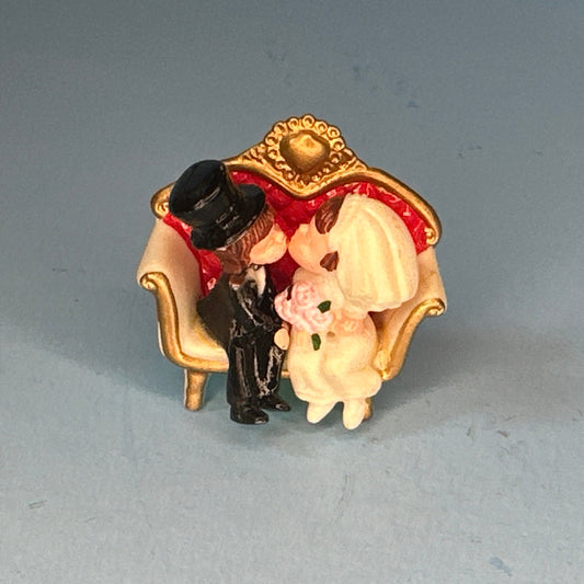 Miniature Bride and Groom on Bench – Romantic Dollhouse Accessory